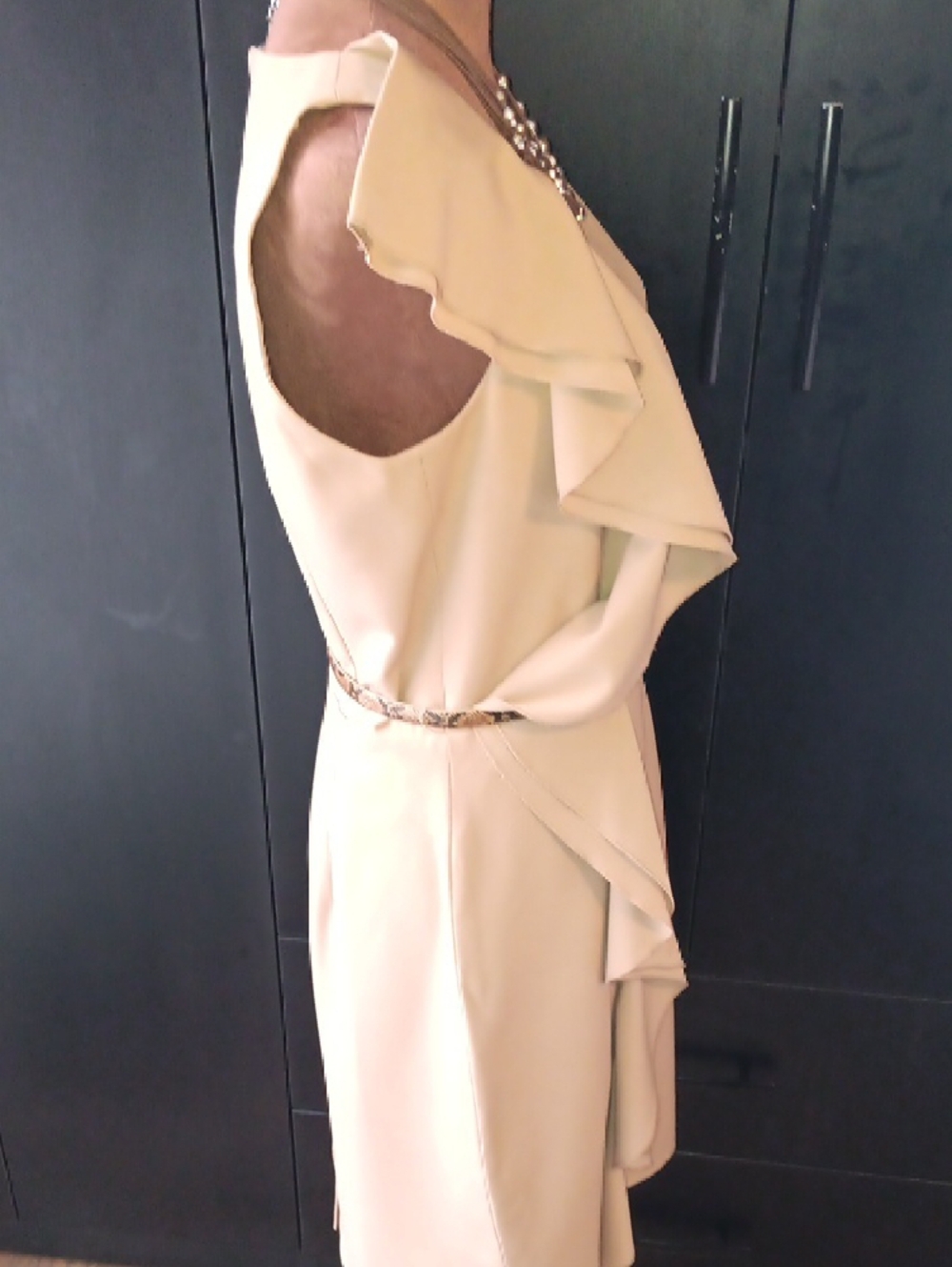 Calvin Klein Beige Ruffle Midi Dress - Picture 4 of 6